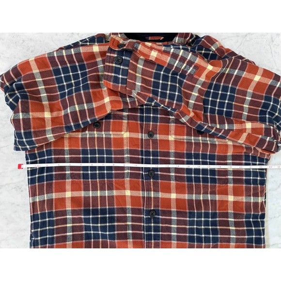 LL Bean Fleece Lined Flannel Shirt Jacket Men's Medium Shacket Navy Plaid - Picture 10 of 13
